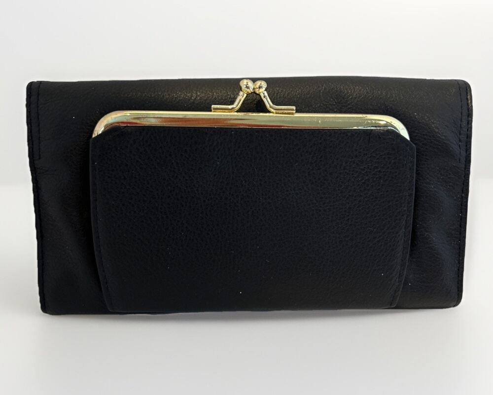 Vtg BUXTON Wallet Clutch Coin Purse Checkbook Organizer Black Leather New